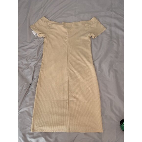 Old Navy Off Shoulder Ribbed Bodycon Dress Beige Tan Size Large NWT - Picture 6 of 6